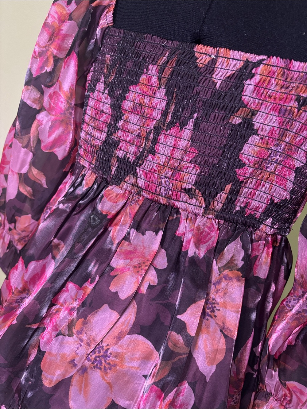 Floral Square-Neck Peplum Blouse in Pink - Picture 4 of 7